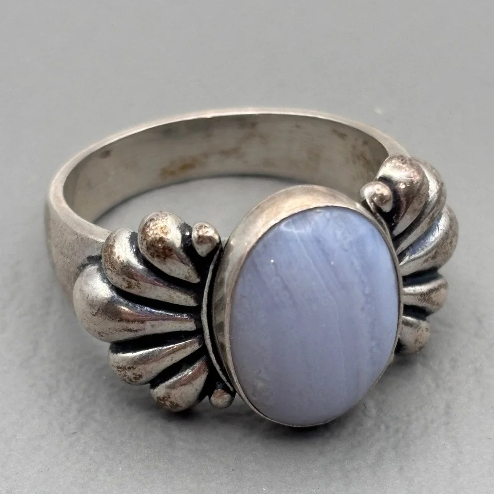 Vintage Carolyn Pollack Relios Ring Sterling Blue Lace Agate Size 8.25 - 8.5